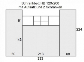 Schrankbett horizontal HB 120x200 mit Aufsatz und 2 Schrnken