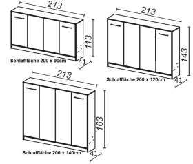 Schrankbett horizontal HB120 mit Aufsatz und 2 Schrnken