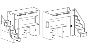 Hochbett Roxy 4 mit Schreibtisch & Schrank Blau-Wei