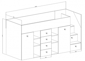 Hochbett mit Schreibtisch & Schrank Sam 3 eiche-wei