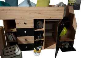 Hochbett mit Schreibtisch & Schrank Sam 3 eiche-wei