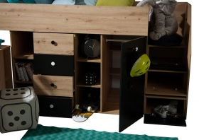 Hochbett mit Schreibtisch & Schrank Sam 3 eiche-wei