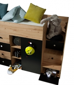 Hochbett mit Schreibtisch & Schrank Sam 3 eiche-schwarz